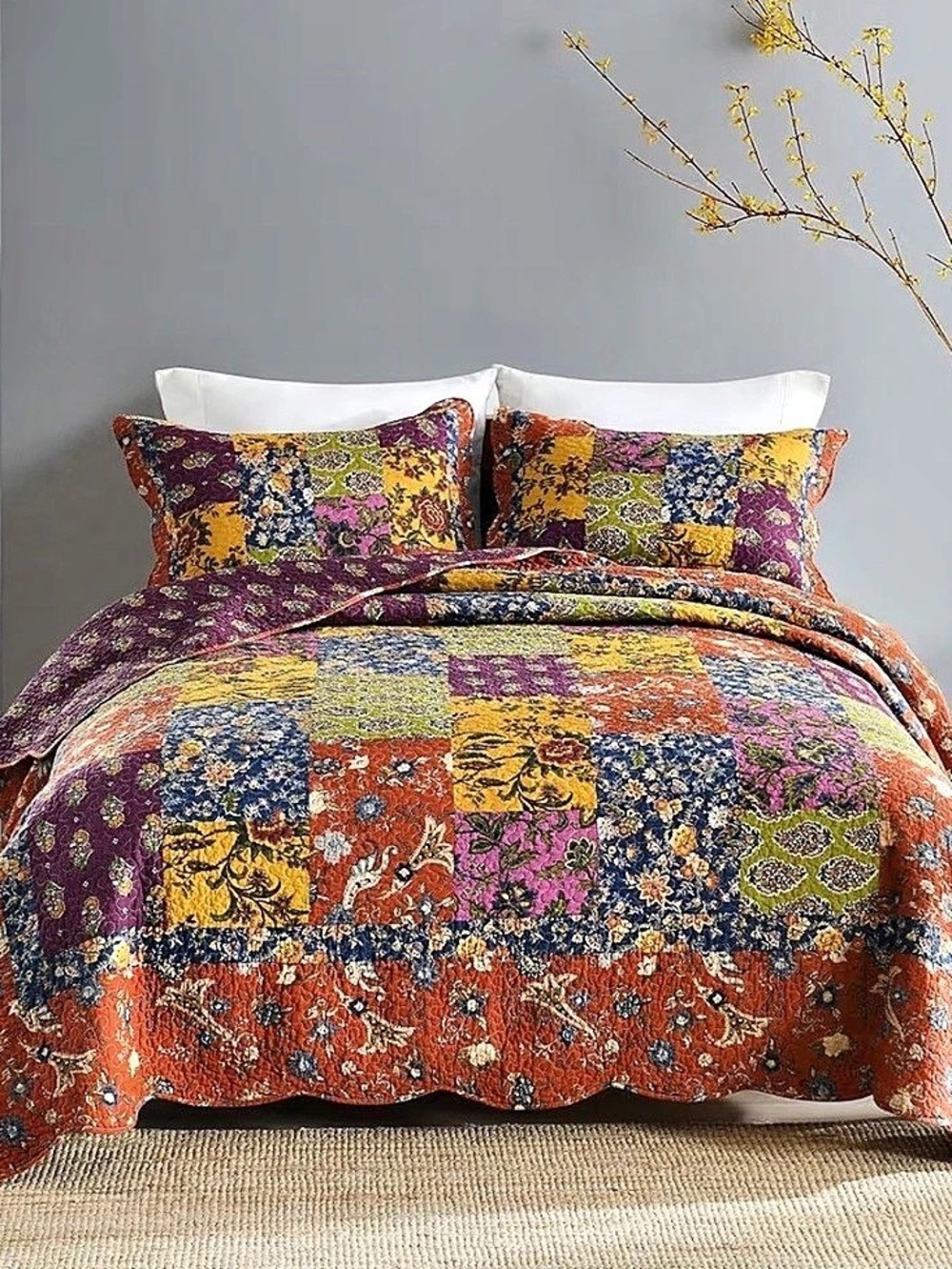 Secgo Queen Comforter Set for Bed - 100% Cotton Quilts Queen Size, Black Bedspre